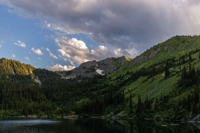 Trees and mountains under the clouds