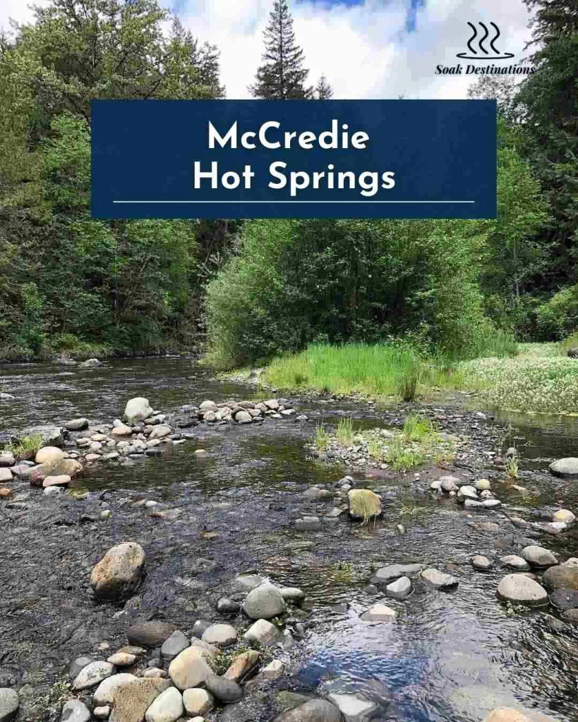 1 compressed - soakdestinations A serene river flows past rocky banks and lush green trees at McCredie Hot Springs.