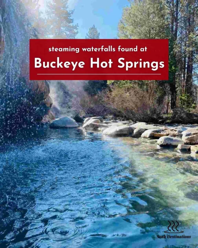 Sunlight glistens on the clear pools and steaming waterfalls found at the beautiful Buckeye Hot Springs.