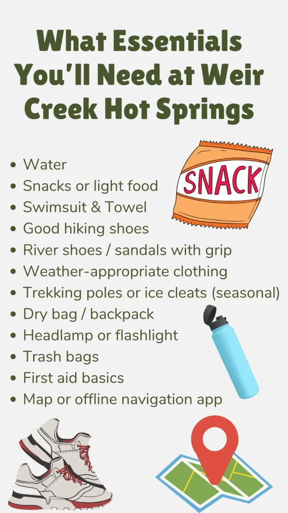 Weir Creek Hot Springs 2 - soakdestinations What Essentials You’ll Need at Weir Creek Hot Springs?