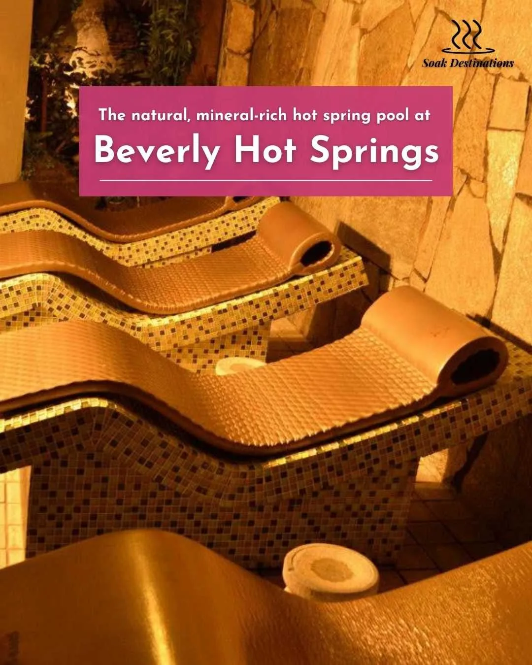 Beverly Hot Springs 5 - soakdestinations The natural, mineral-rich hot spring pool at Beverly Hot Springs, glowing under soft illumination.