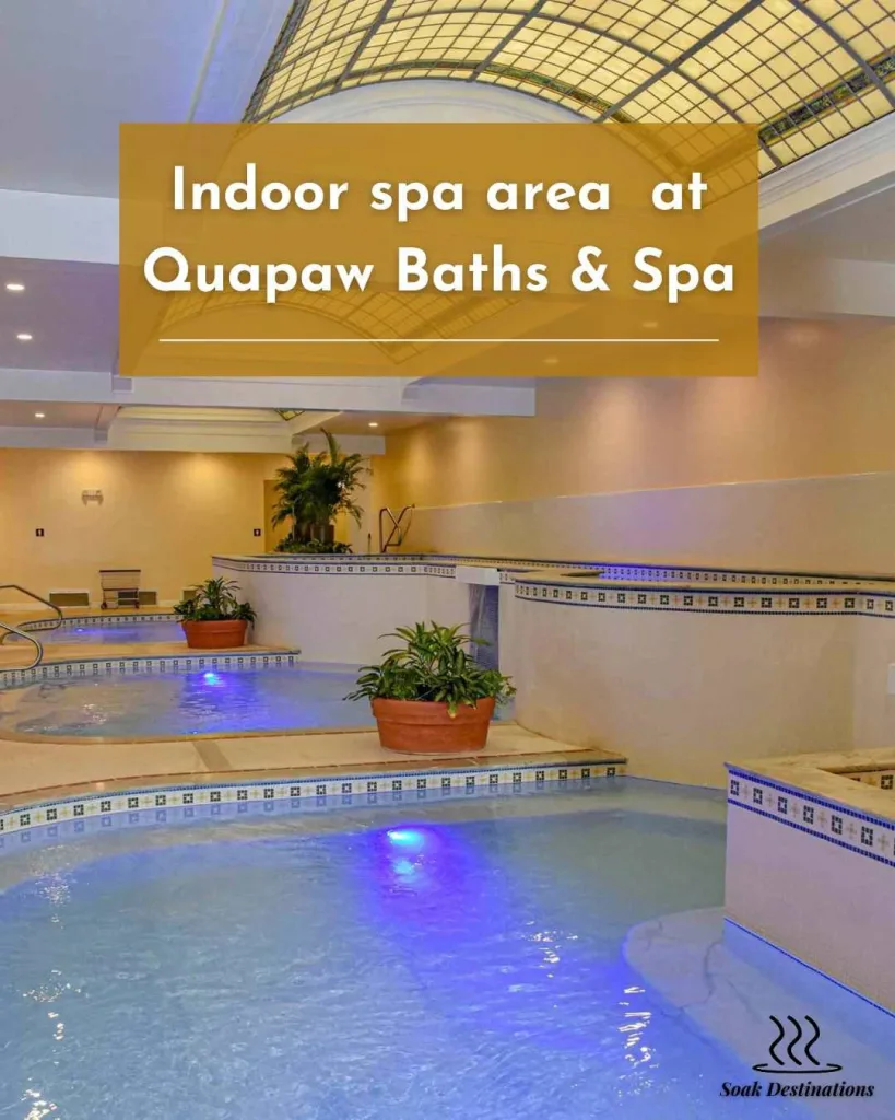 Another view of the relaxing blue pools and a lift for accessibility at Quapaw Baths and Spa.