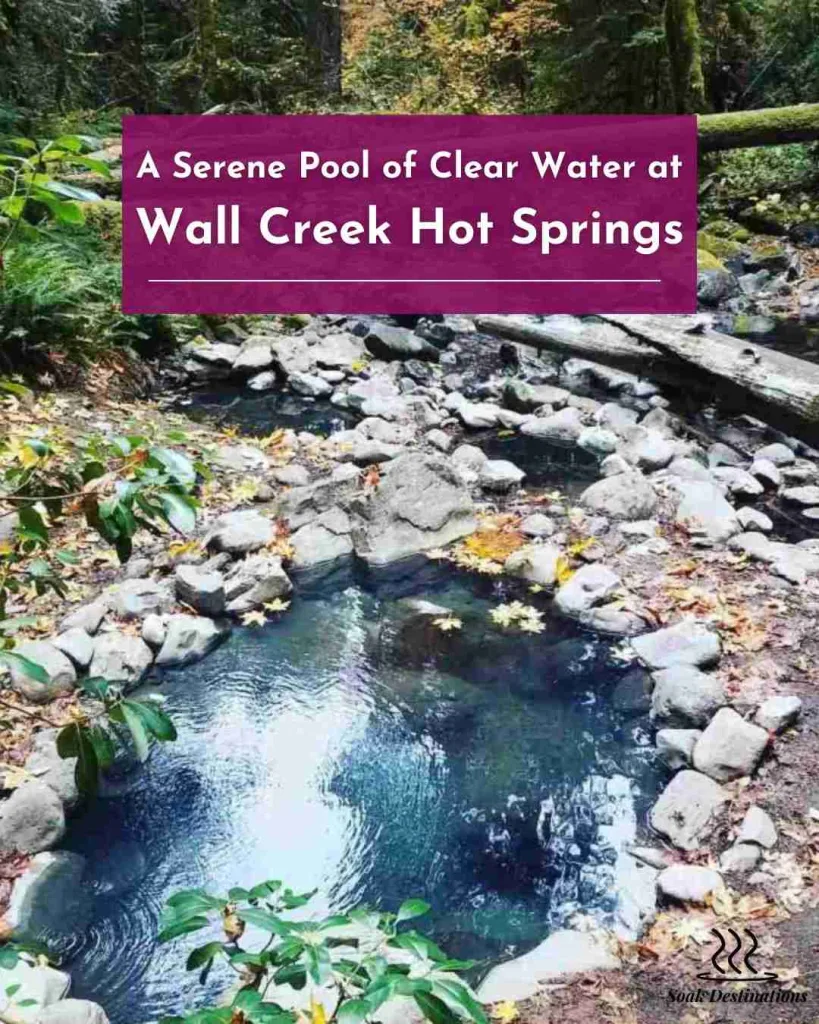 A serene pool of clear blue water sits surrounded by rocks at Wall Creek Hot Springs. 