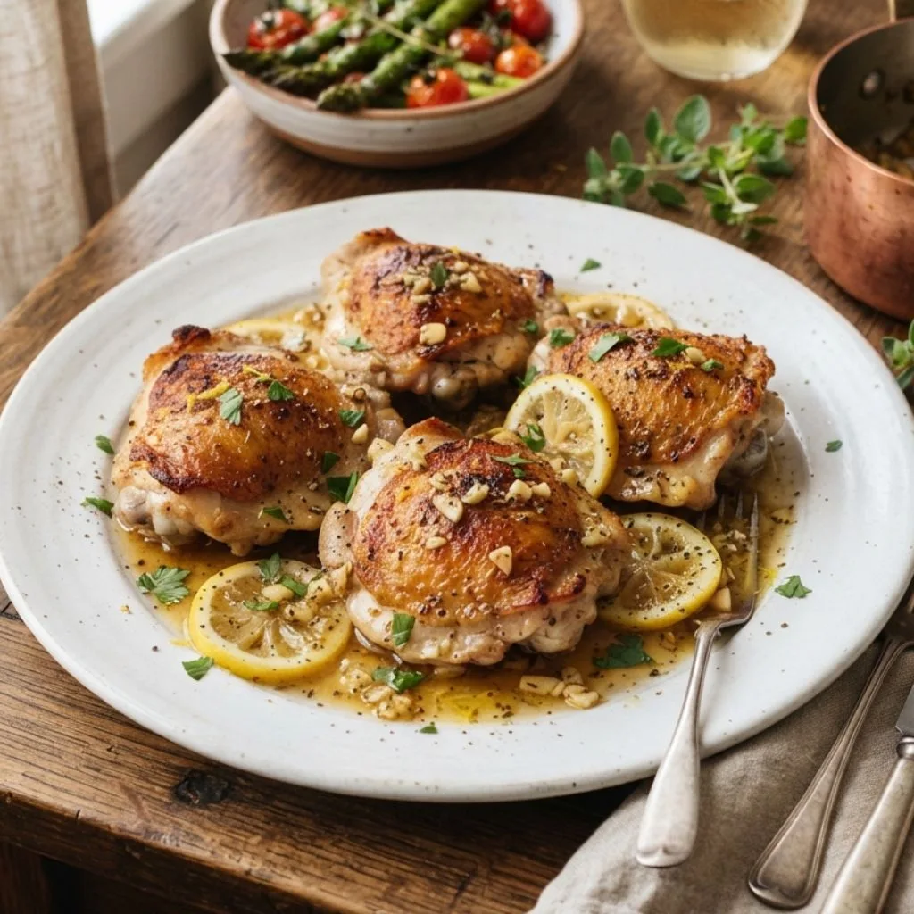 Garlic Butter Lemon Chicken Thighs 2 - soakdestinations Garlic Butter Lemon Chicken Thighs Recipe